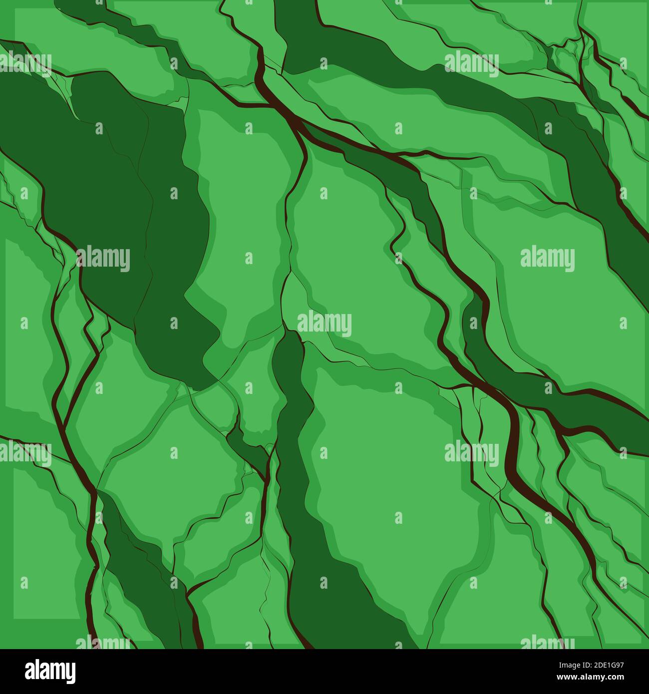 Tremblement de terre. Fissures noires sur fond vert. Catastrophe naturelle. Cataclysme moderne. Fosses et dépressions. Image carrée vectorielle pour les articles et votre desi Illustration de Vecteur