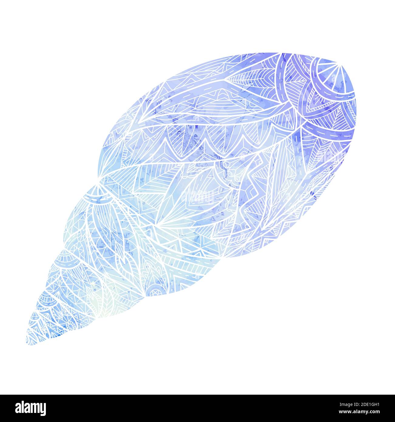 Coquillage avec motif de boho blanc et fond bleu, violet aquarelle . Coquille d'escargot. Image vectorielle colorée pour bannière, carte et votre creati Illustration de Vecteur