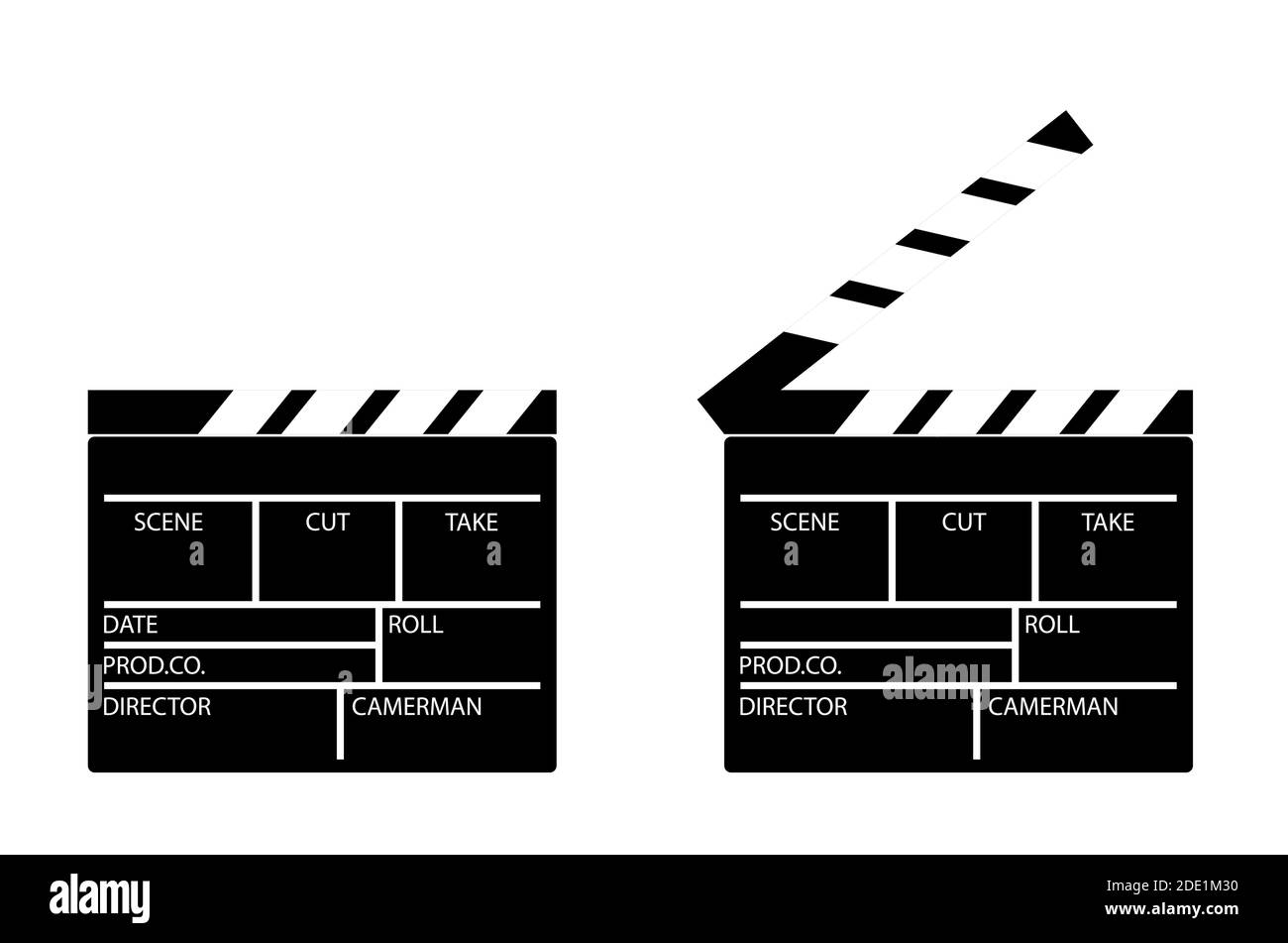 Carte à clapet pour le tournage du film en position ouverte et fermée. Directeur adjoint. Icône en noir et blanc. Vecteur Illustration de Vecteur