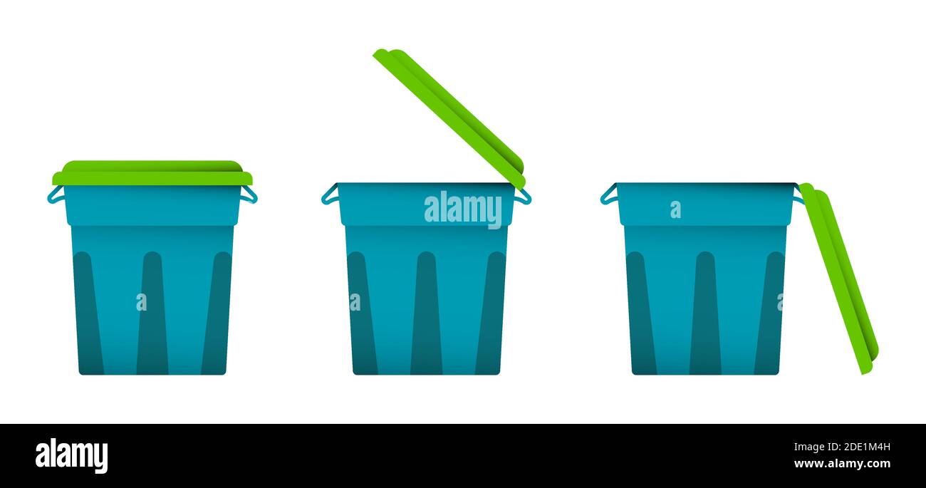 Icône de couleur, poubelle avec couvercle ouvert et fermé. Vecteur isolé sur fond blanc Illustration de Vecteur