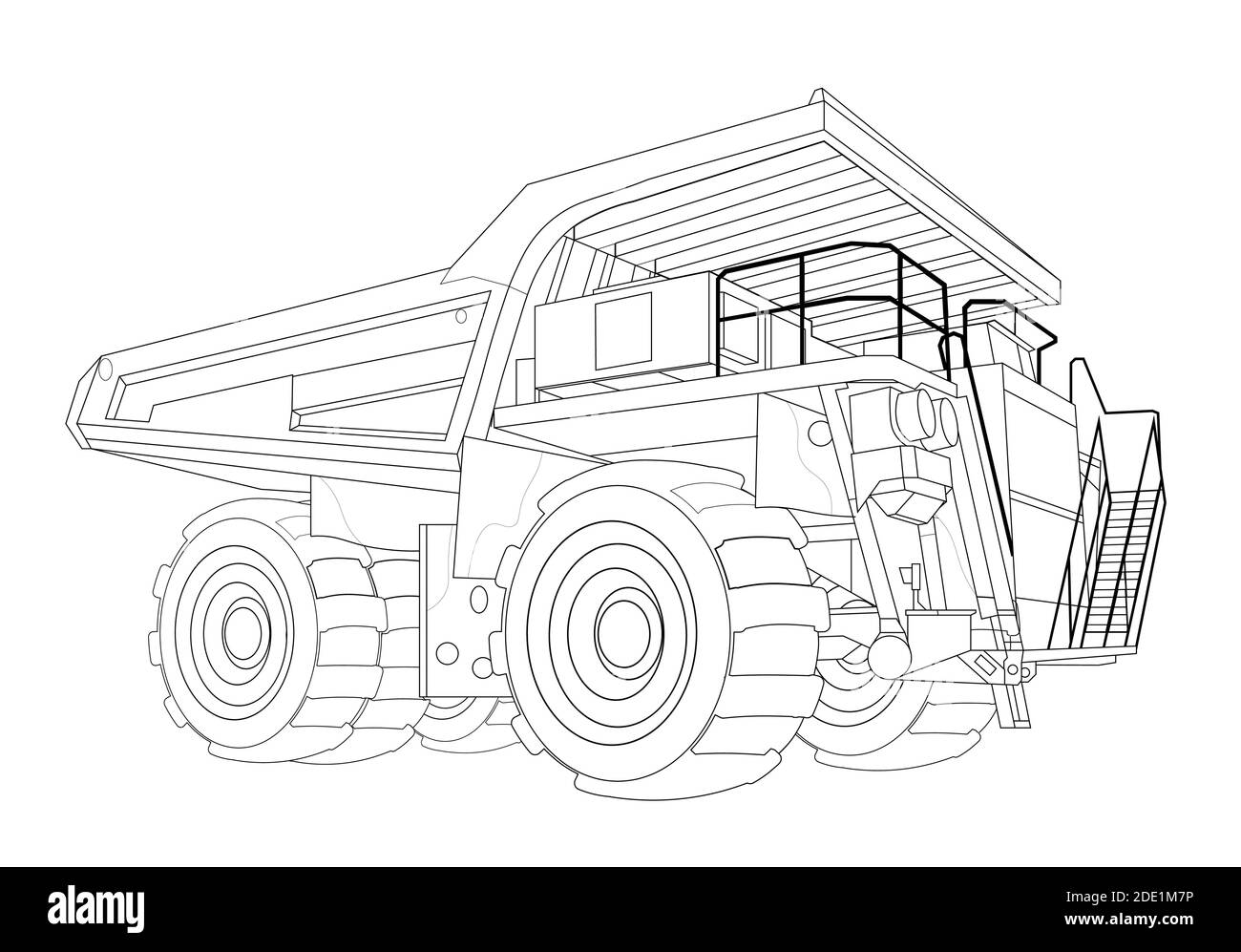 Dessin linéaire enfant pour colorier. Tombereau pour applications minières à benne basculante pour équipement de construction lourd. Machines et équipements industriels. Vecteur isolé sur bac blanc Illustration de Vecteur