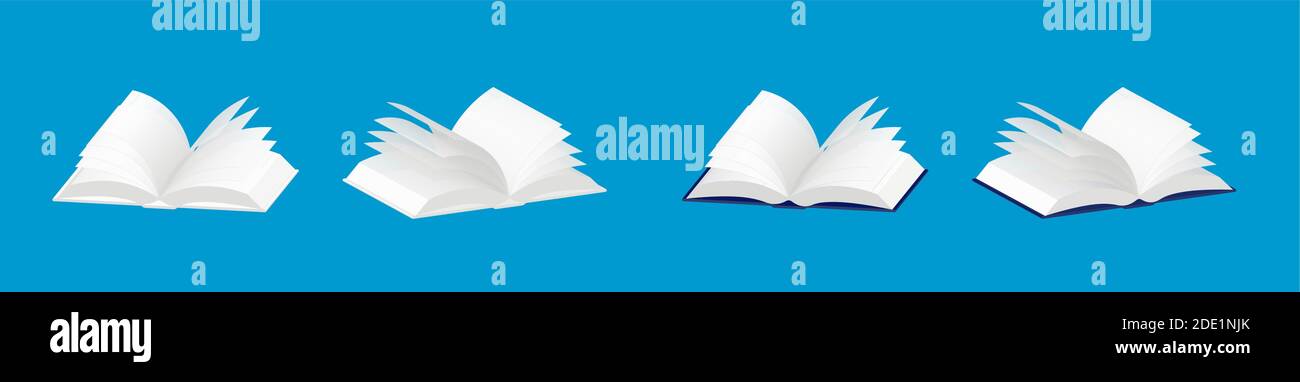 Ensemble de livres isométriques ouverts réalistes avec pages vierges. Modèle ou mise en page pour la conception. Vecteur isolé sur fond blanc Illustration de Vecteur