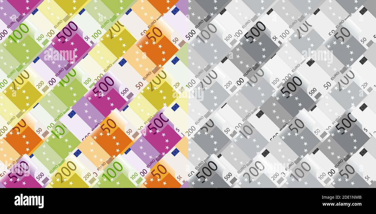 ensemble de motifs sans couture avec des billets de 500, 200, 100 et 50 euros Illustration de Vecteur