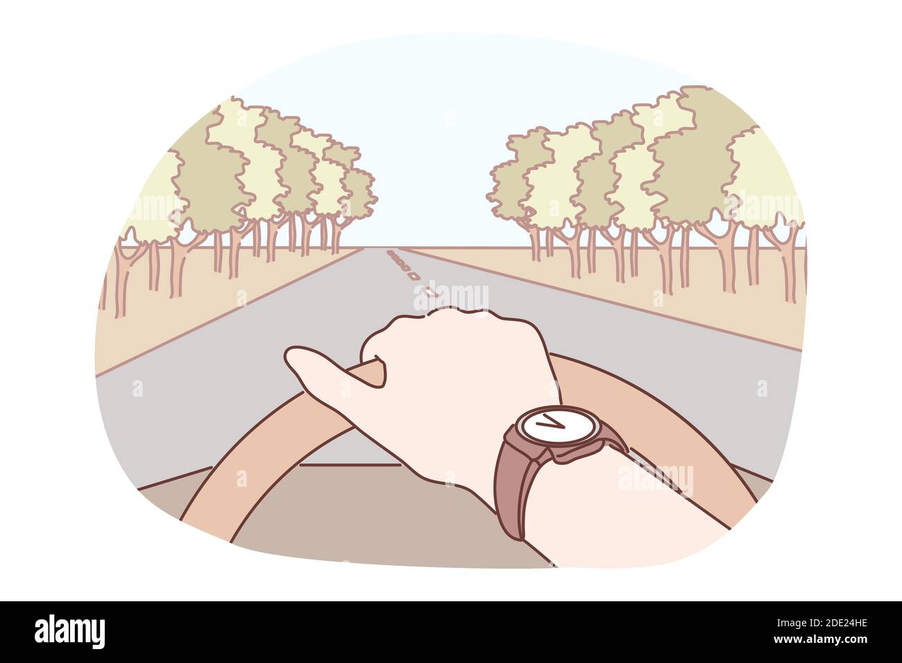 Voyage, tourisme, route, automobile concept. Voyageur humain touriste chauffeur pilote personnage conduite voiture véhicule se déplaçant sur l'autoroute. Vvatio Illustration de Vecteur