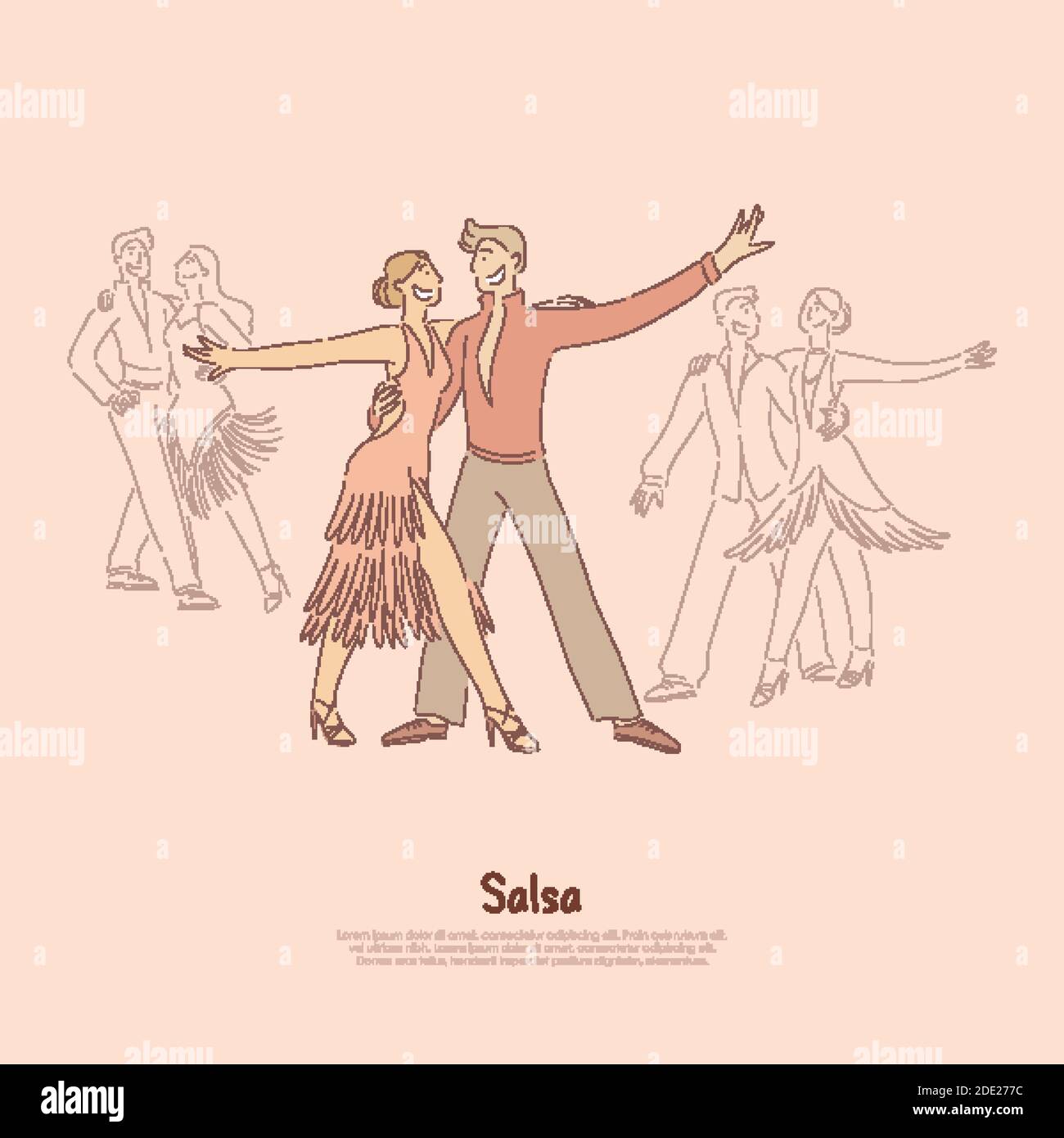 Homme et femme passionnés exécutant la salsa, jeunes artistes professionnels, bannière de l'école de danse. Chariot de divertissement traditionnel latino-américain Illustration de Vecteur