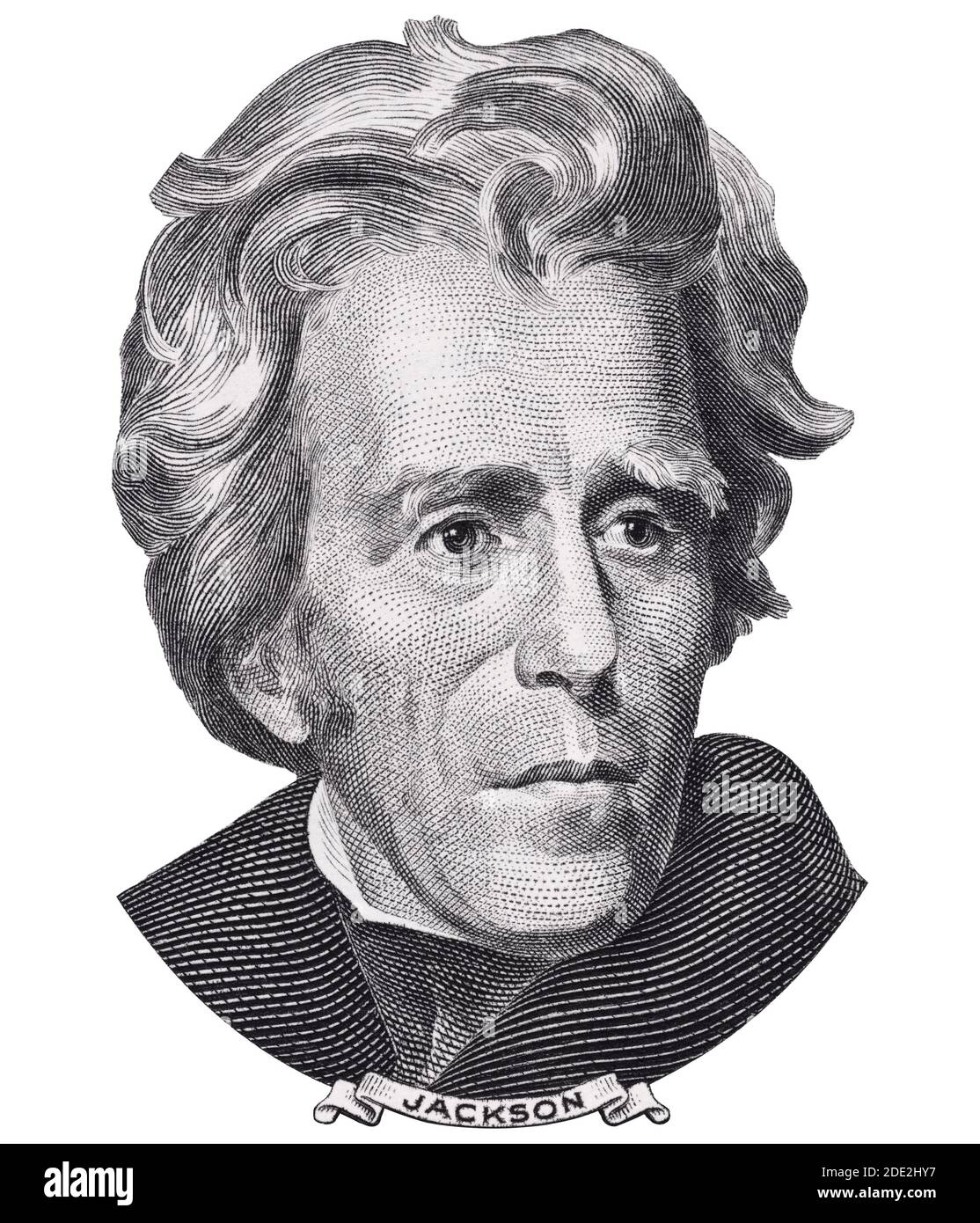 Le président AMÉRICAIN Andrew Jackson face sur USA vingt dollar facture close-up isolé, 20 usd, États-Unis d'Amérique monnaie closeup Banque D'Images