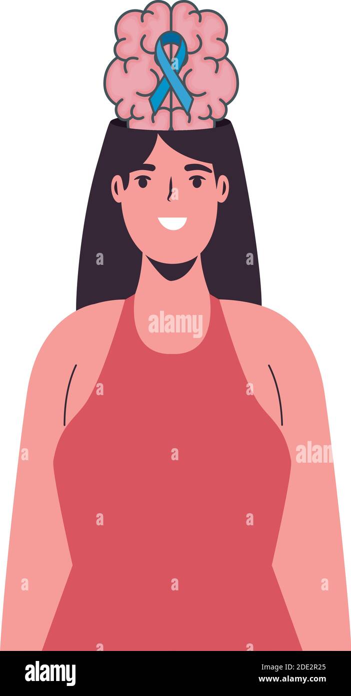 organe de cerveau de santé mentale chez la femme et ruban de campagne Illustration de Vecteur