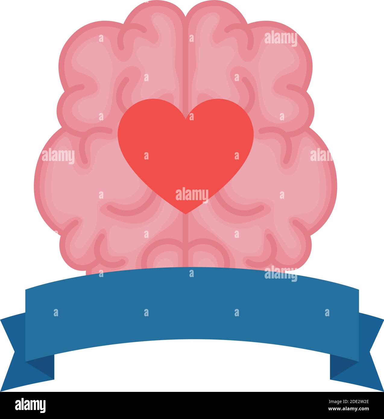 santé mentale organe du cerveau avec coeur dans le cadre de ruban Illustration de Vecteur