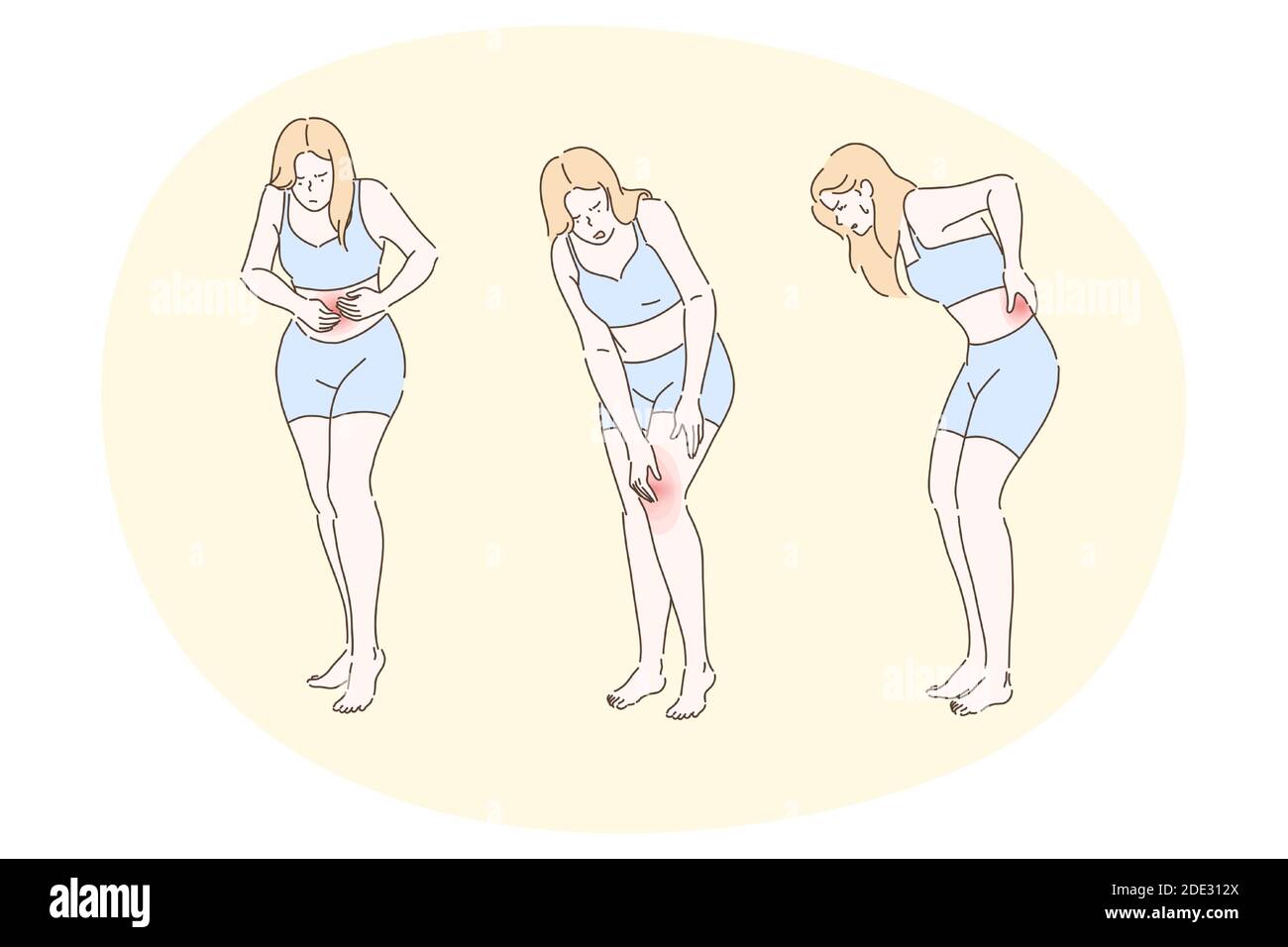 Souffrant de douleur dans les muscles, les articulations, la blessure, la douleur, la maladie concept Illustration de Vecteur