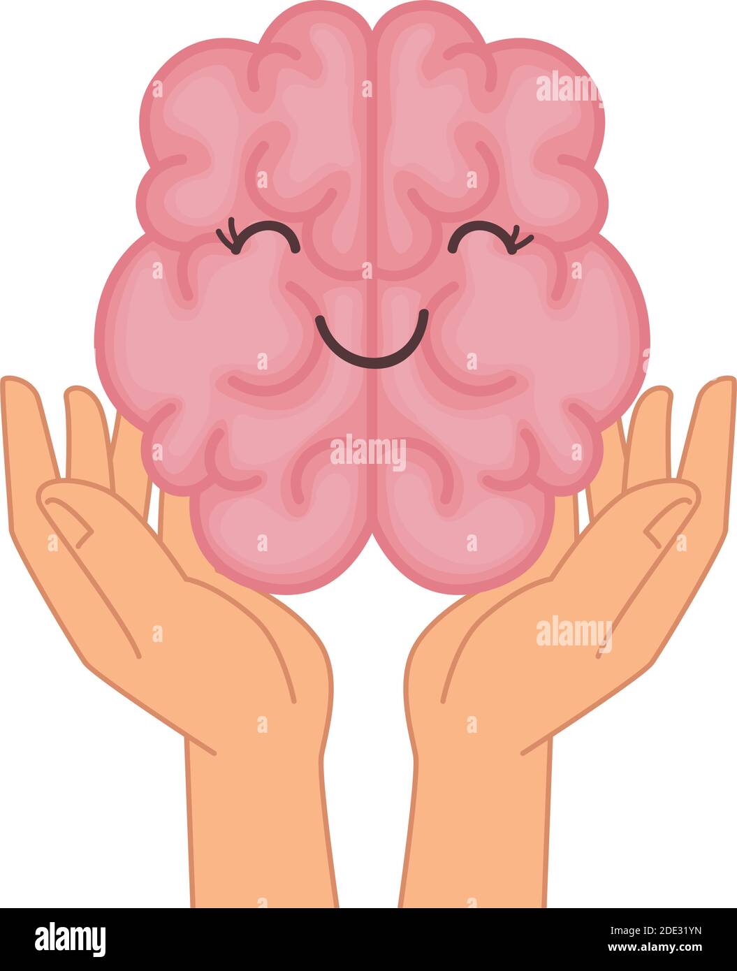 santé mentale mains soulever organe de cerveau avec le visage kawaii Illustration de Vecteur