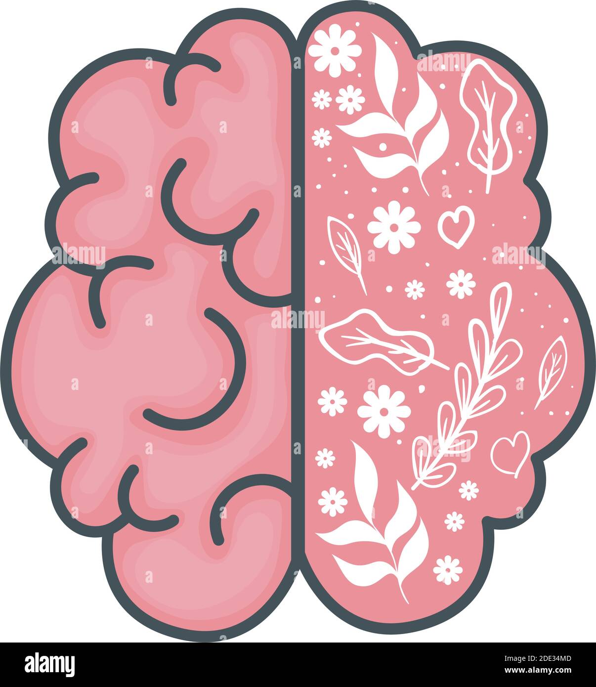 santé mentale organe du cerveau avec des feuilles et des fleurs Illustration de Vecteur