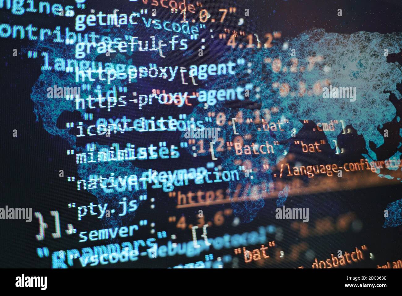 Code de script informatique abstrait. Écran de code de programmation du développeur logiciel. Temps de travail de programmation logicielle. Banque D'Images