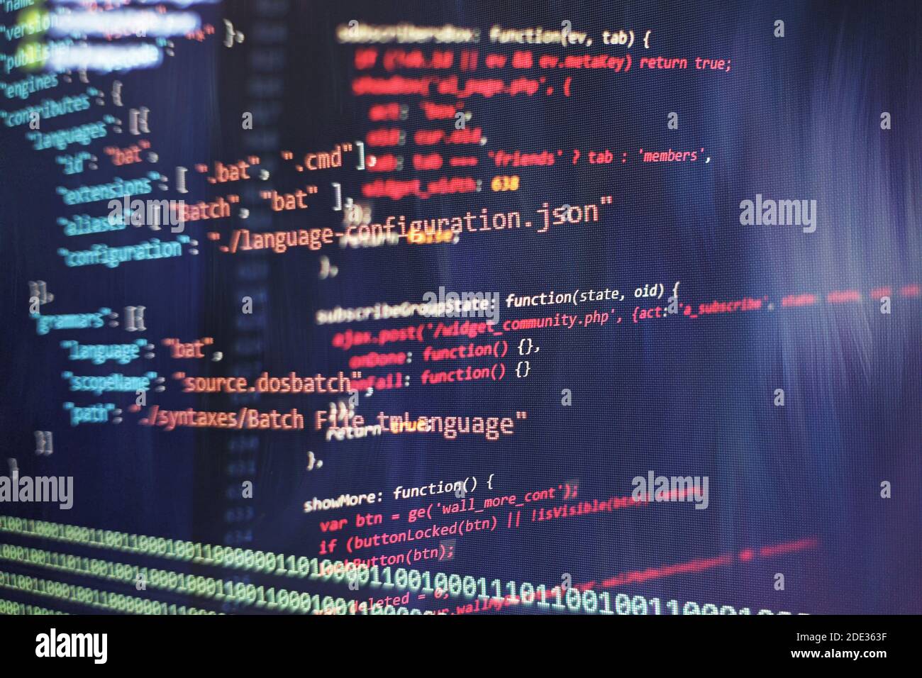 Code de script informatique abstrait. Écran de code de programmation du développeur logiciel. Temps de travail de programmation logicielle. Banque D'Images