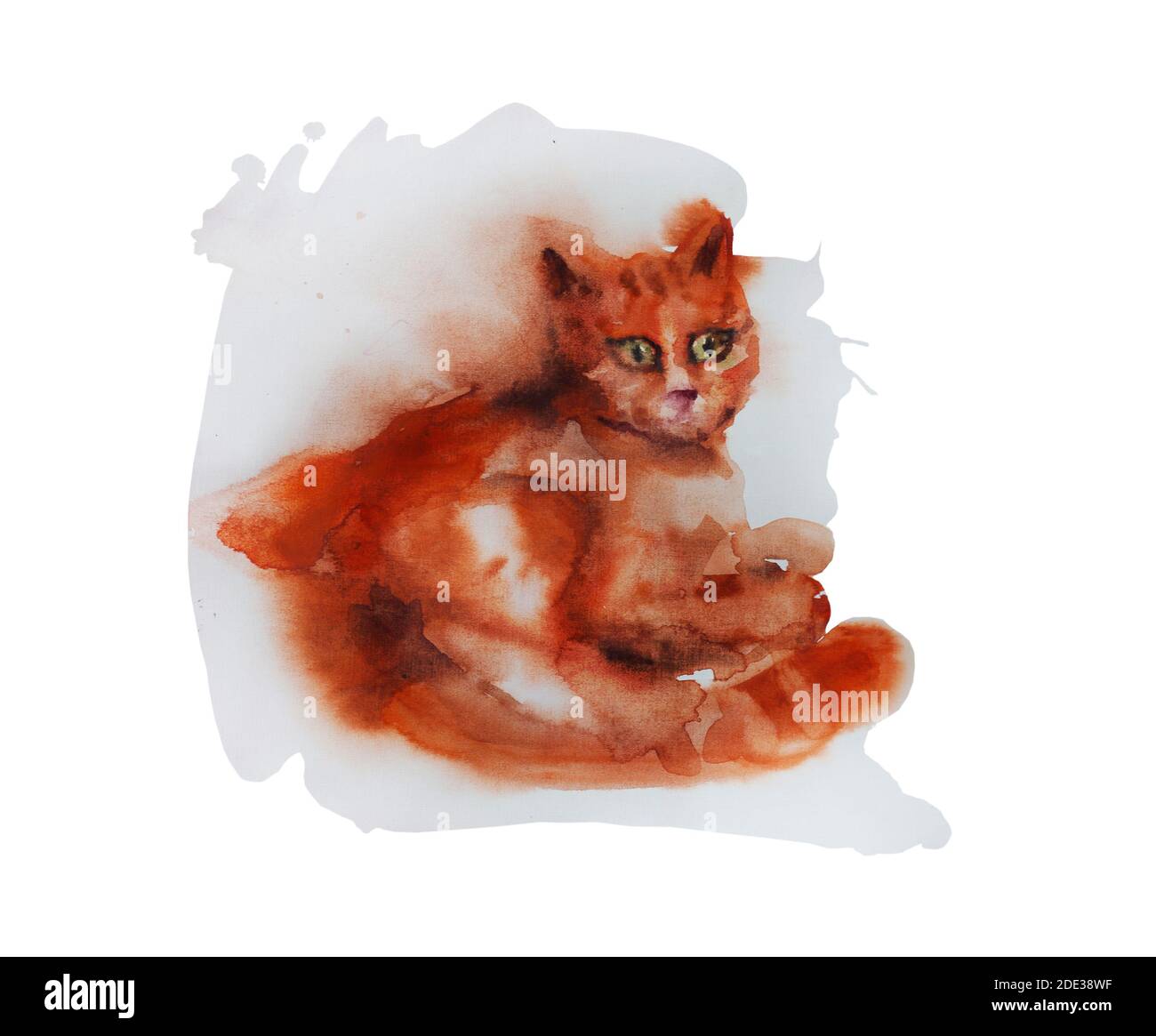 Illustration d'origine d'aquarelle humide sur fond blanc pour chat rouge assis Banque D'Images