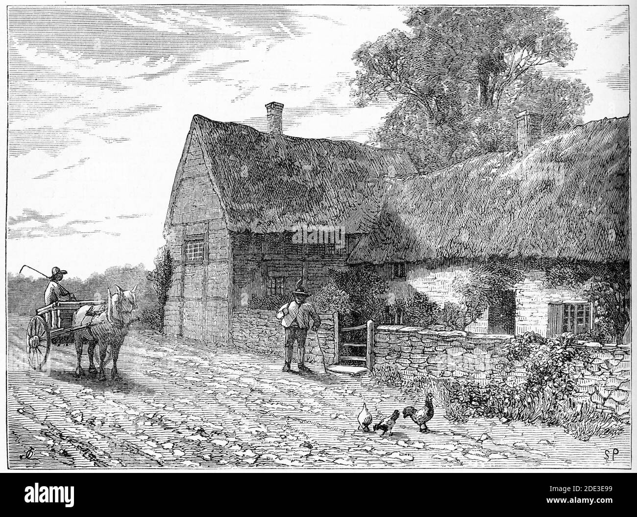 Gravure du lieu de naissance supposé de Hugh Latimer (c. 1487 – 16 octobre 1555) à Thurcaston, Leicestershire. Latimer était Fellow de Clare College, Cambridge, et évêque de Worcester avant la réforme, et plus tard aumônier de l'Église d'Angleterre au roi Edward VI En 1555, sous la reine Marie catholique, il est brûlé au pieu, devenant l'un des trois martyrs d'Oxford de l'anglicisme. Illustration de 'l'histoire du protestantisme' par James Aitken Wylie (1808-1890), pub. 1878 Banque D'Images