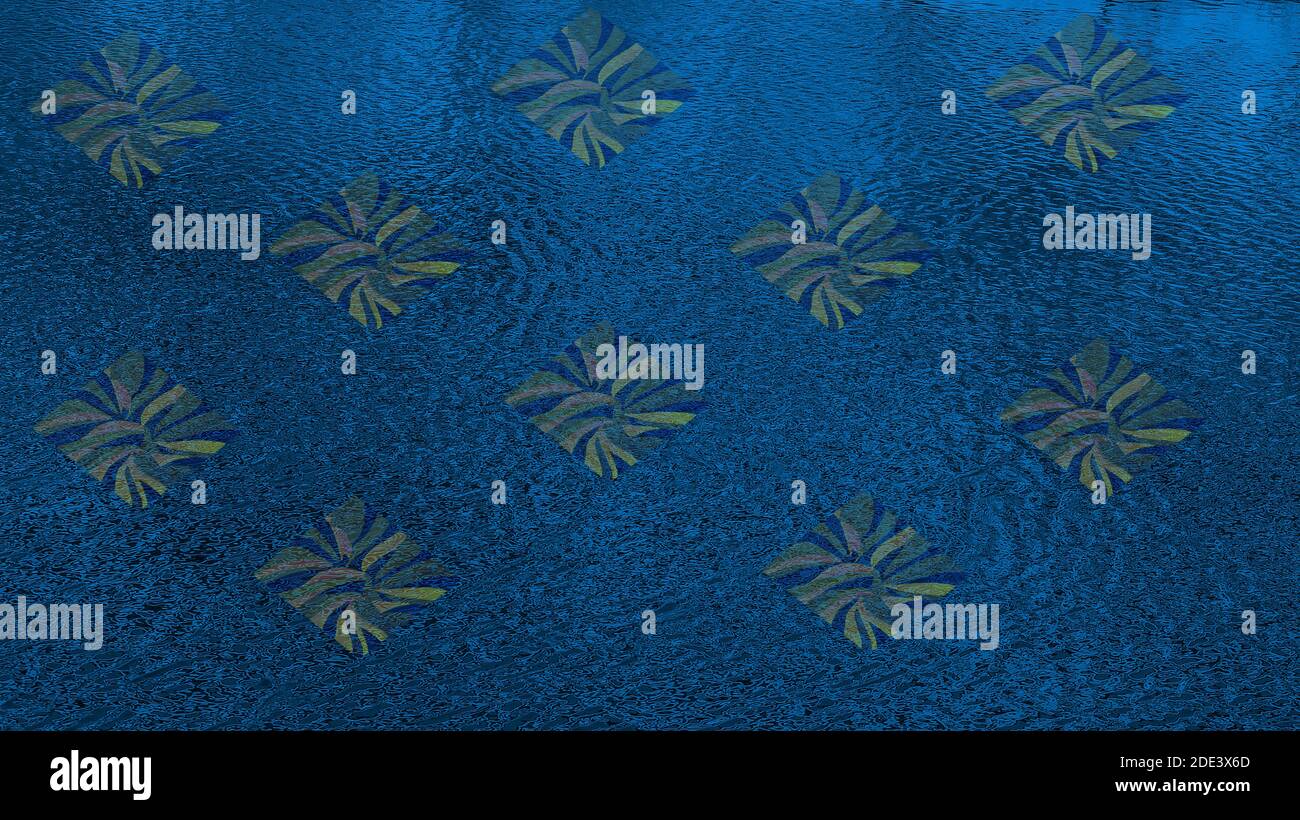 Motif floral numérique sur fond bleu dégradé Banque D'Images