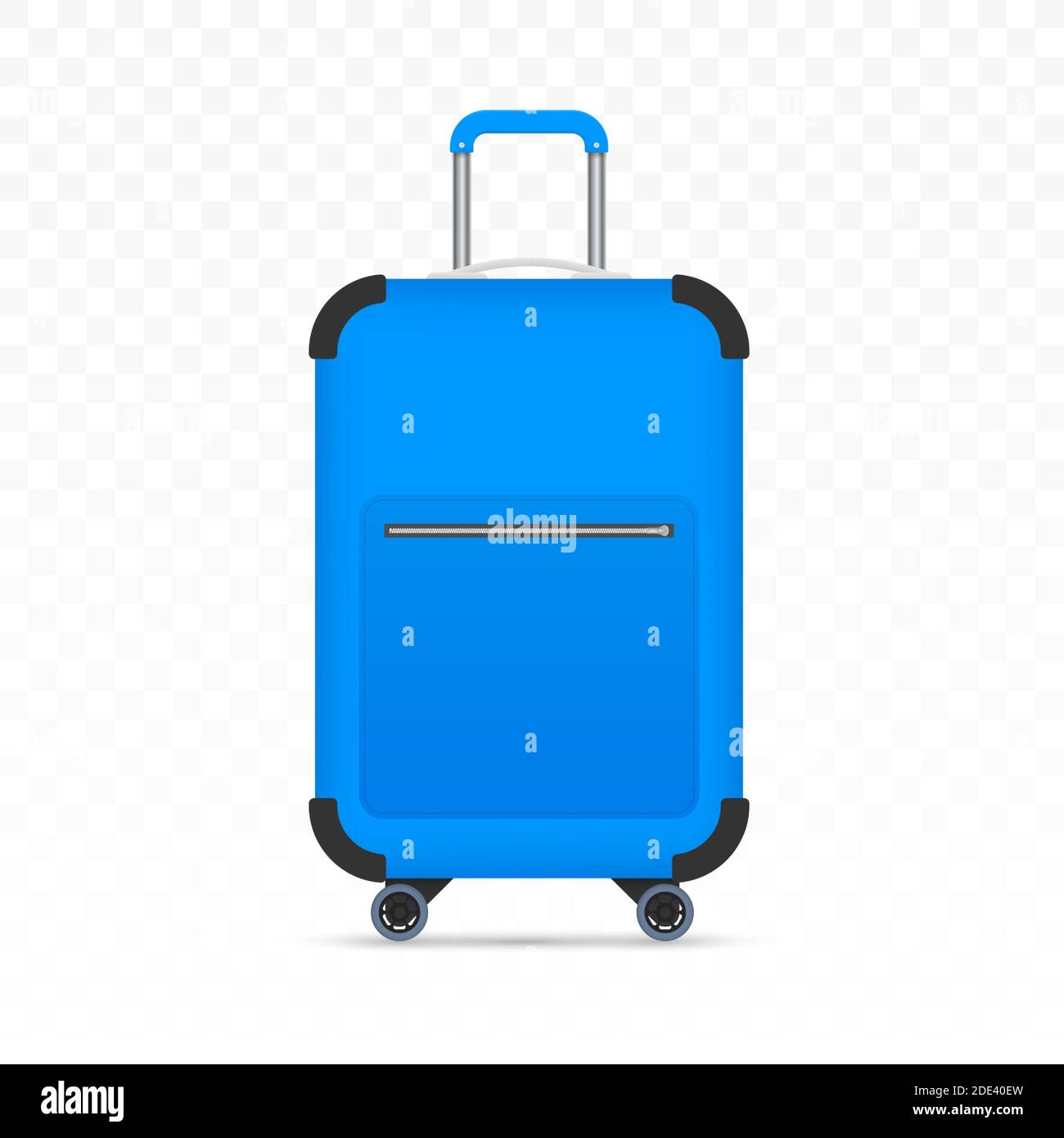 Valise en plastique de voyage bleue avec roues réalistes sur fond blanc. Illustration du stock vectoriel Illustration de Vecteur