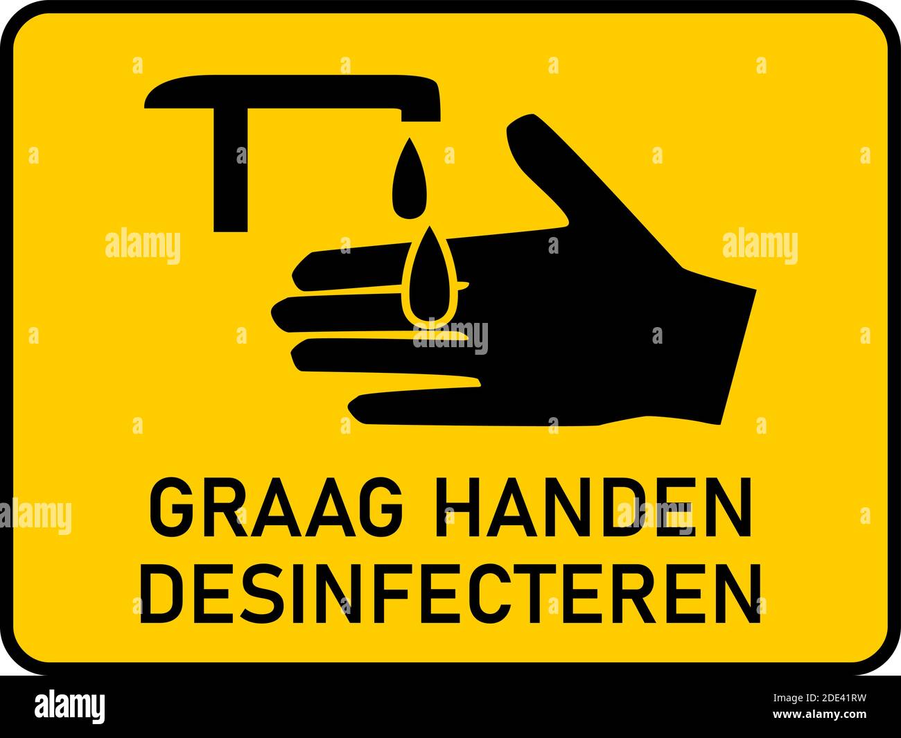 Graag Handen Desinfecteren ('Please Sanitize Your Hands' in Dutch) icône d'instruction horizontale avec un rapport d'aspect de 4:3. Image vectorielle. Illustration de Vecteur