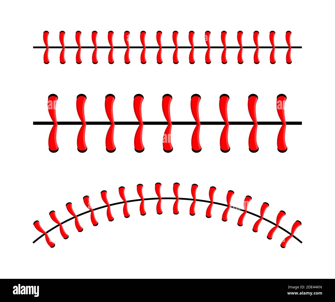 Points de balle de baseball, couture en dentelle rouge isolée sur fond. Illustration de Vecteur