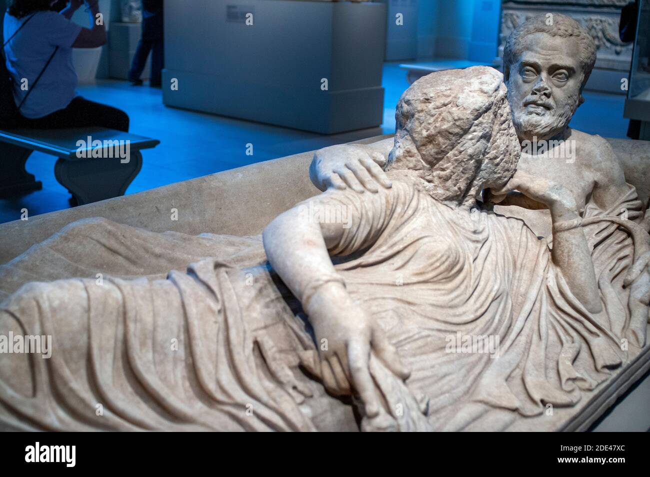 Couvercle sarcophage en marbre avec couple inclinable. Romain, période séverane. Chambre de la période gréco-romaine au Metropolitan Museum of Art 1000 Cinquième AV Banque D'Images