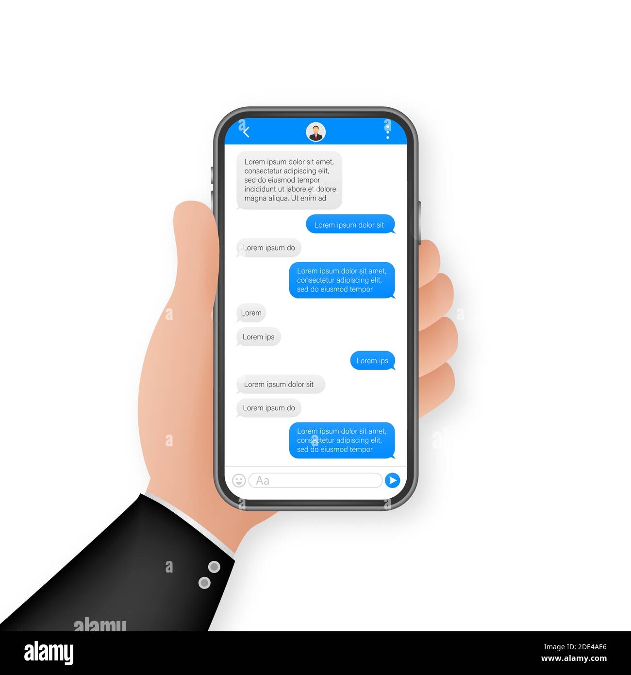 L'application de l'interface de chat avec fenêtre de dialogue. La conception de l'INTERFACE UTILISATEUR Mobile propre concept. Sms Messenger. Stock Vector illustration. Illustration de Vecteur