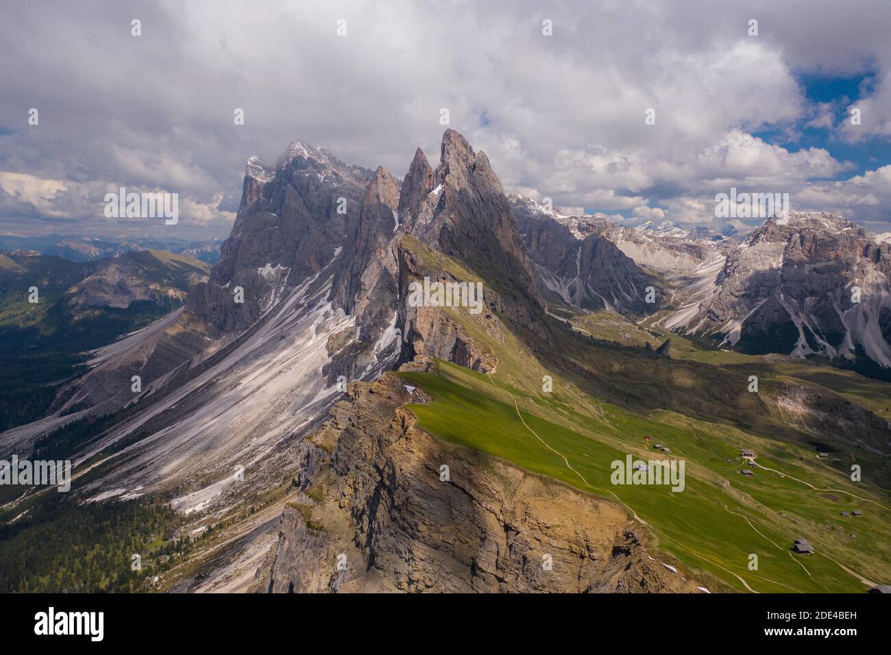 Vue aérienne, Seceda, Sankt Ulrich, Tyrol du Sud, Italie Banque D'Images