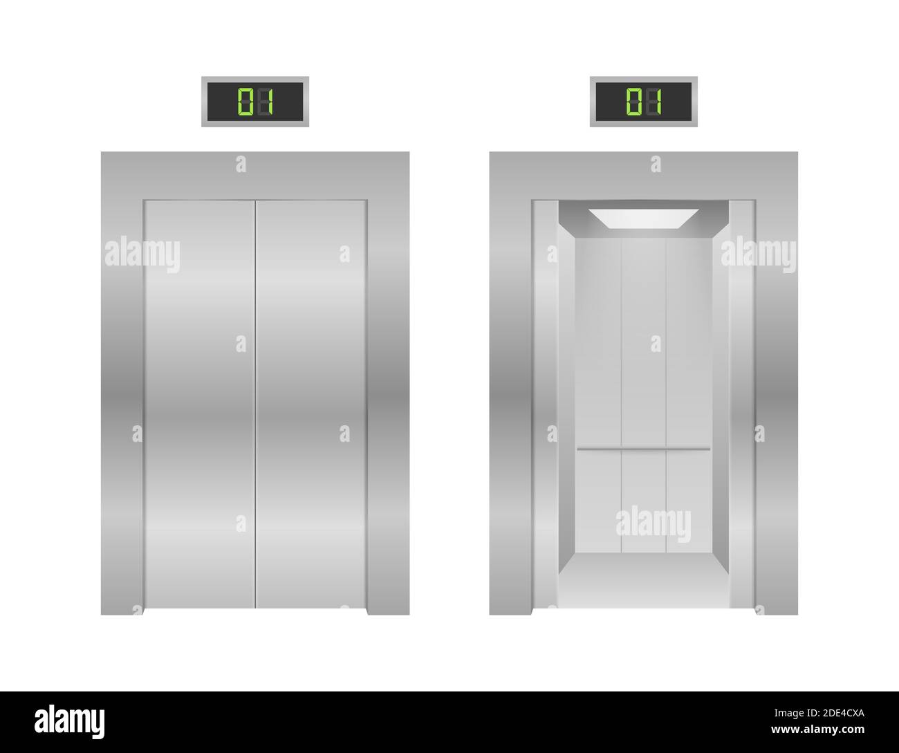 Portes de l'ascenseur. Ascenseur de fermeture et d'ouverture métallique dans un immeuble de bureaux. Illustration du stock vectoriel. Illustration de Vecteur