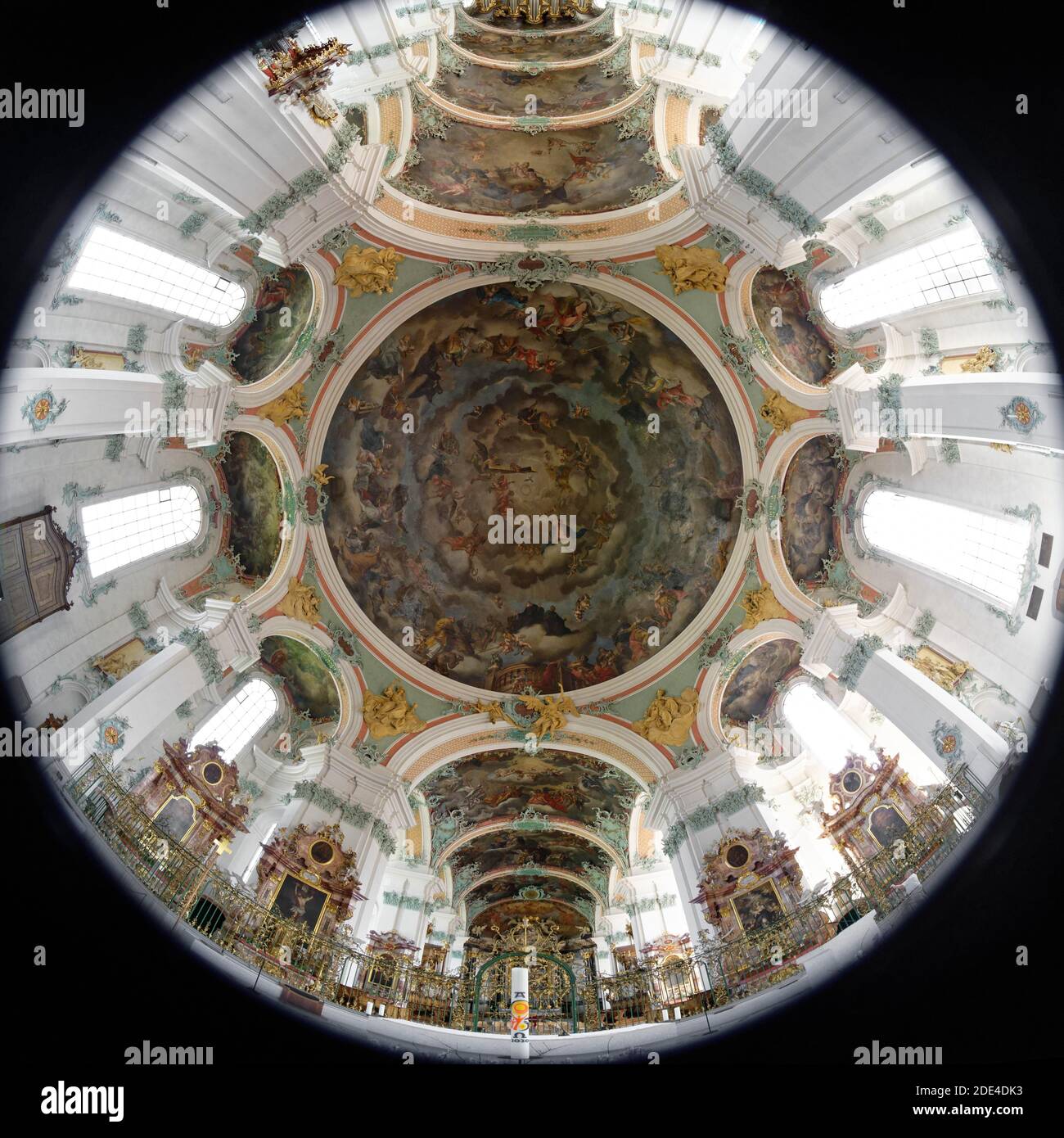 Cathédrale, plafond, vue intérieure, Fisheye 360, Saint-Gall, Canton de Saint-Gall, Suisse Banque D'Images