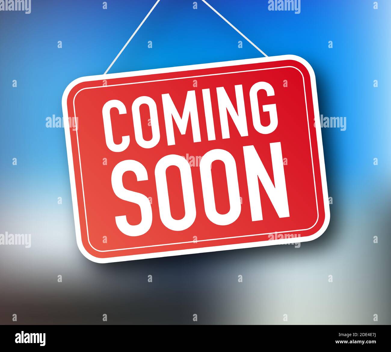 À venir bientôt pendaison signe sur fond blanc. Panneau pour porte. Stock Vector illustration. Illustration de Vecteur