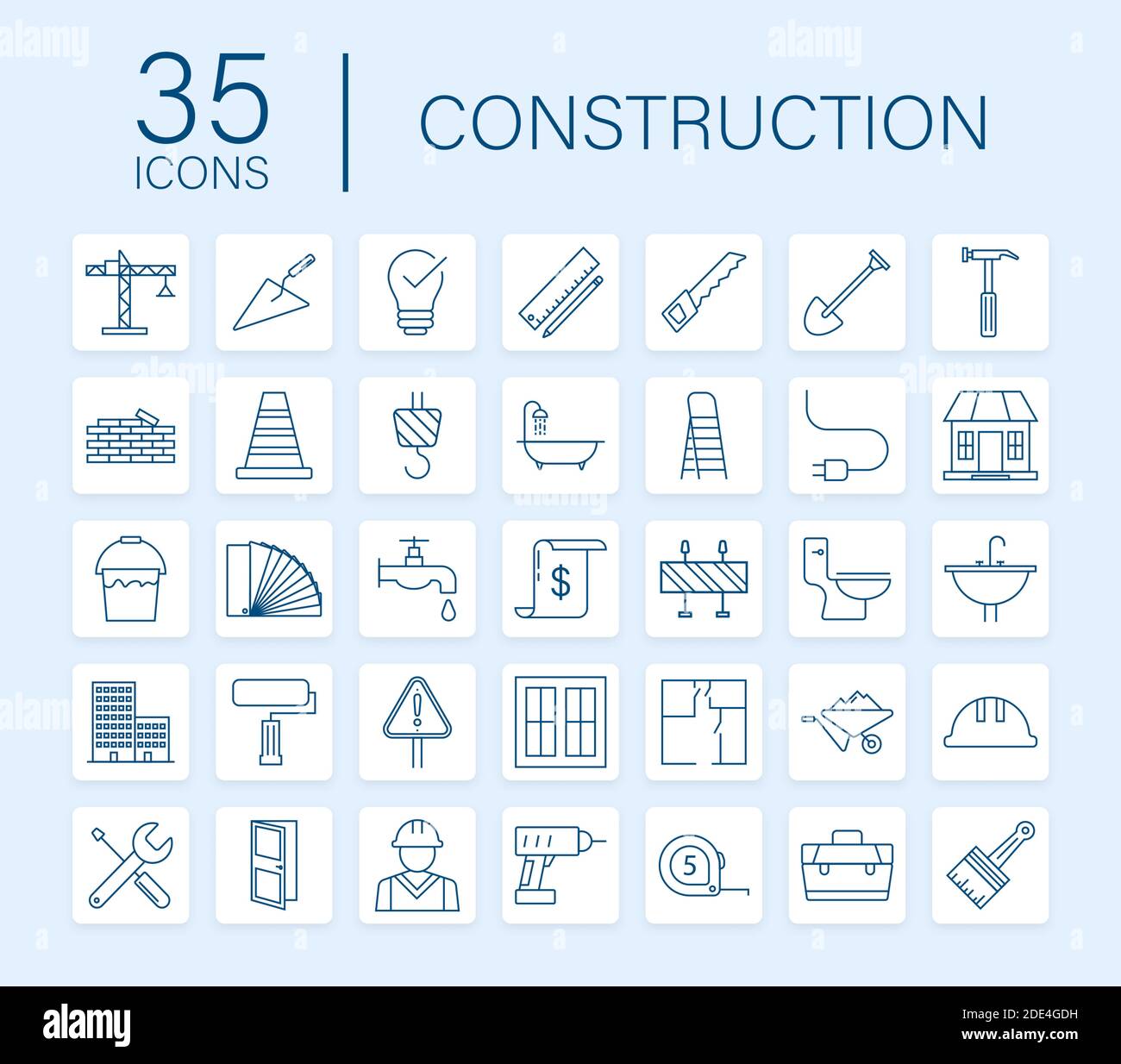 Définir les icônes Web de contour. Outils de construction et de réparation à domicile, bâtiment. Sécurité au travail. Illustration du stock vectoriel. Illustration de Vecteur