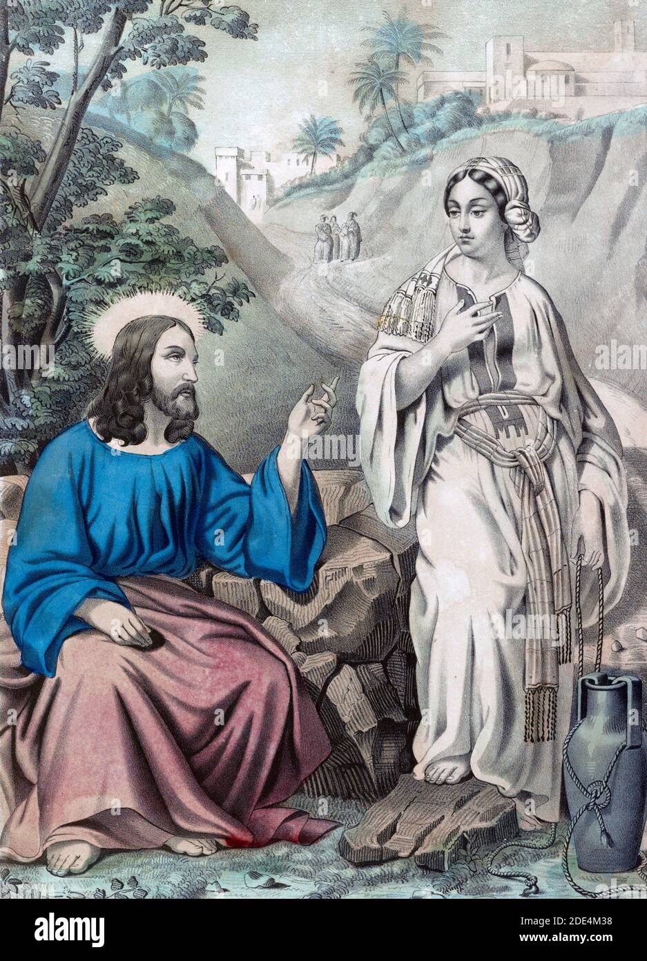 Le Christ et la femme samaritaine au puits de Jacob : Jésus le Christ s'entretient avec la Samaritaine. Jean IV - 1:42 ca. 1835-1856 Banque D'Images