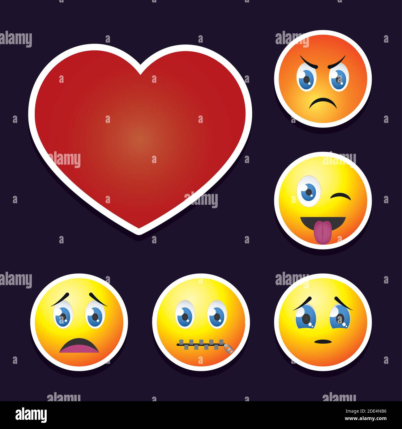cœur rouge et icône emojis sur fond noir, design coloré, illustration ...