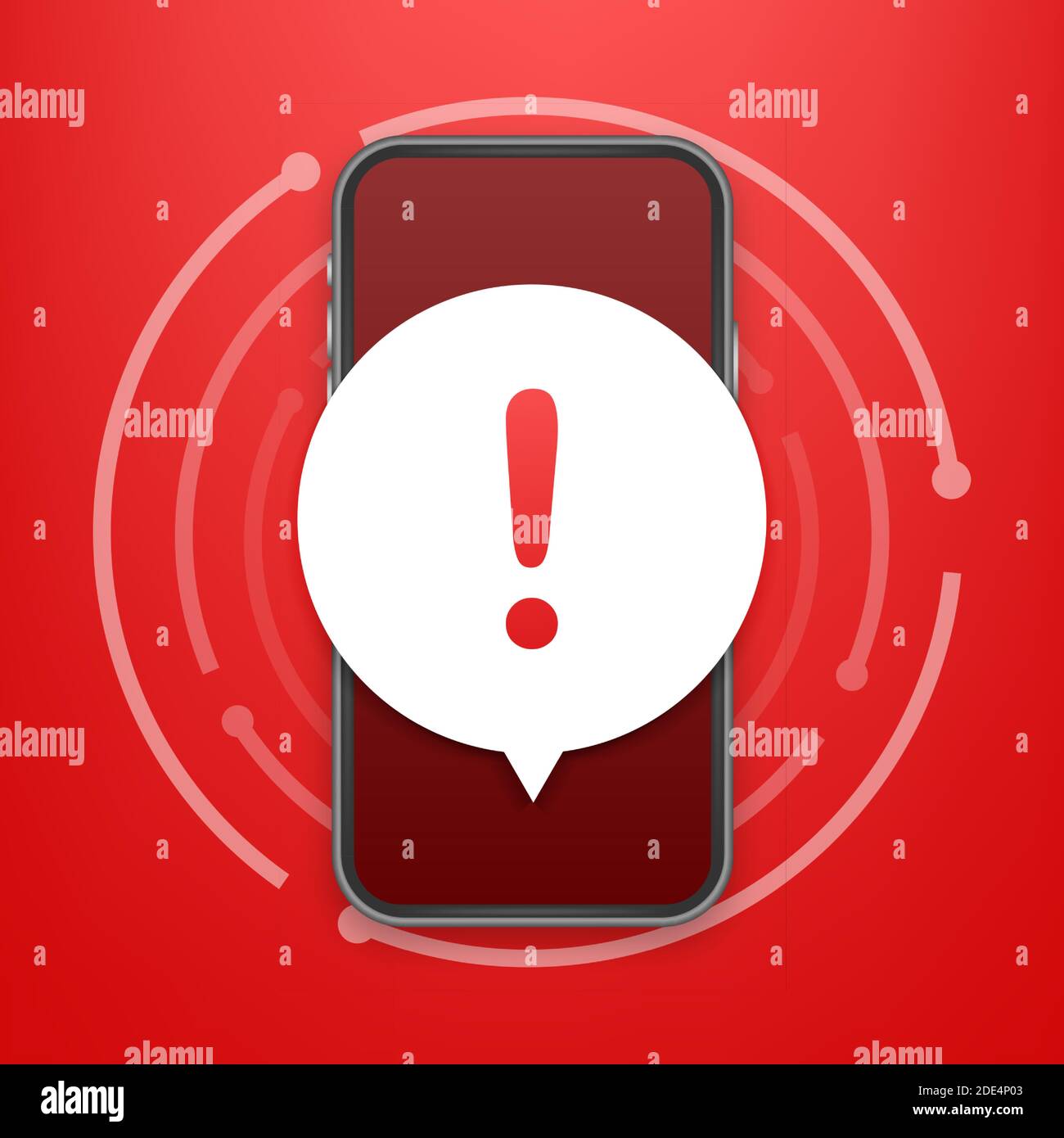 Notification mobile de message d'alerte. Alertes d'erreur de danger, problèmes de virus de smartphone ou messages indésirables non sécurisés. Vecteur Illustration de Vecteur