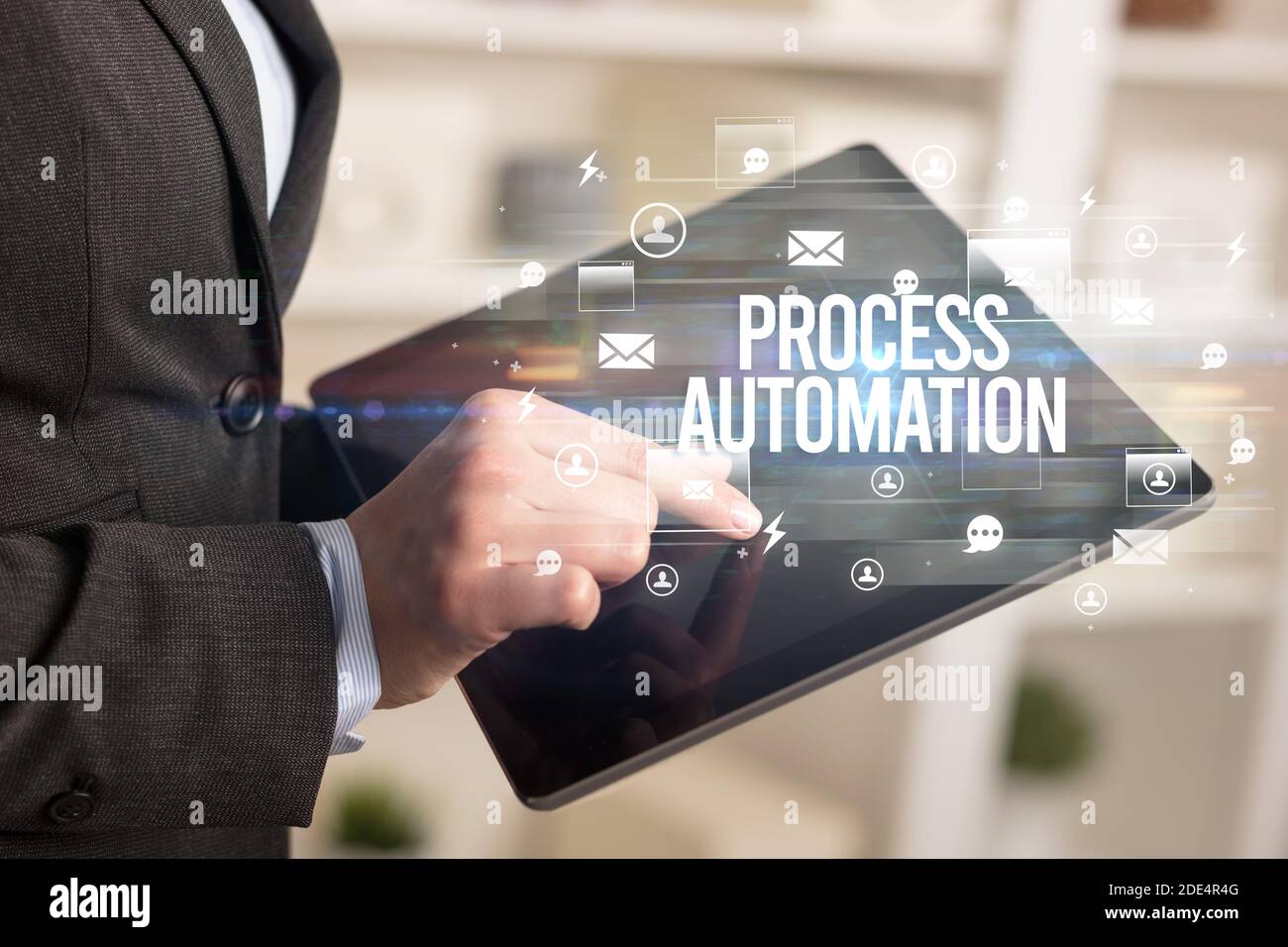 Gros plan d'une inscription D'AUTOMATISATION DU PROCESSUS de recherche de tablette, concept de technologie moderne Banque D'Images