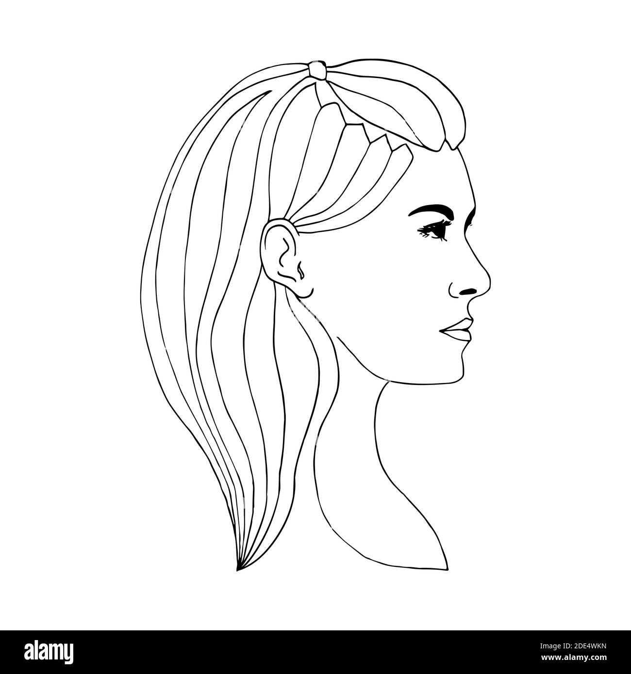 Illustration vectorielle de la tête de la jeune femme. Dessin à la main Illustration de Vecteur
