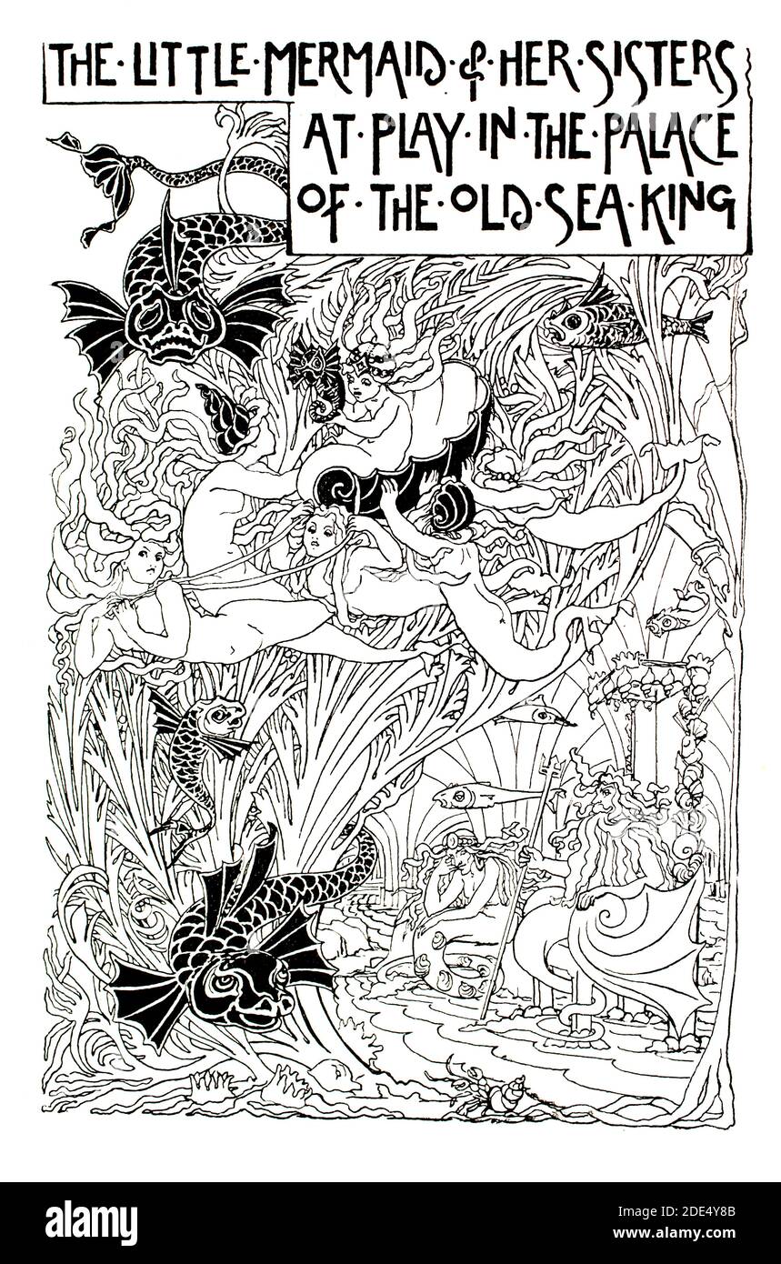 La petite Sirène, illustration de conte de fées par Jessie Mitchell, de Sheffield à partir de 1896 The Studio an Illustrated Magazine of Fine and Applied Art Banque D'Images