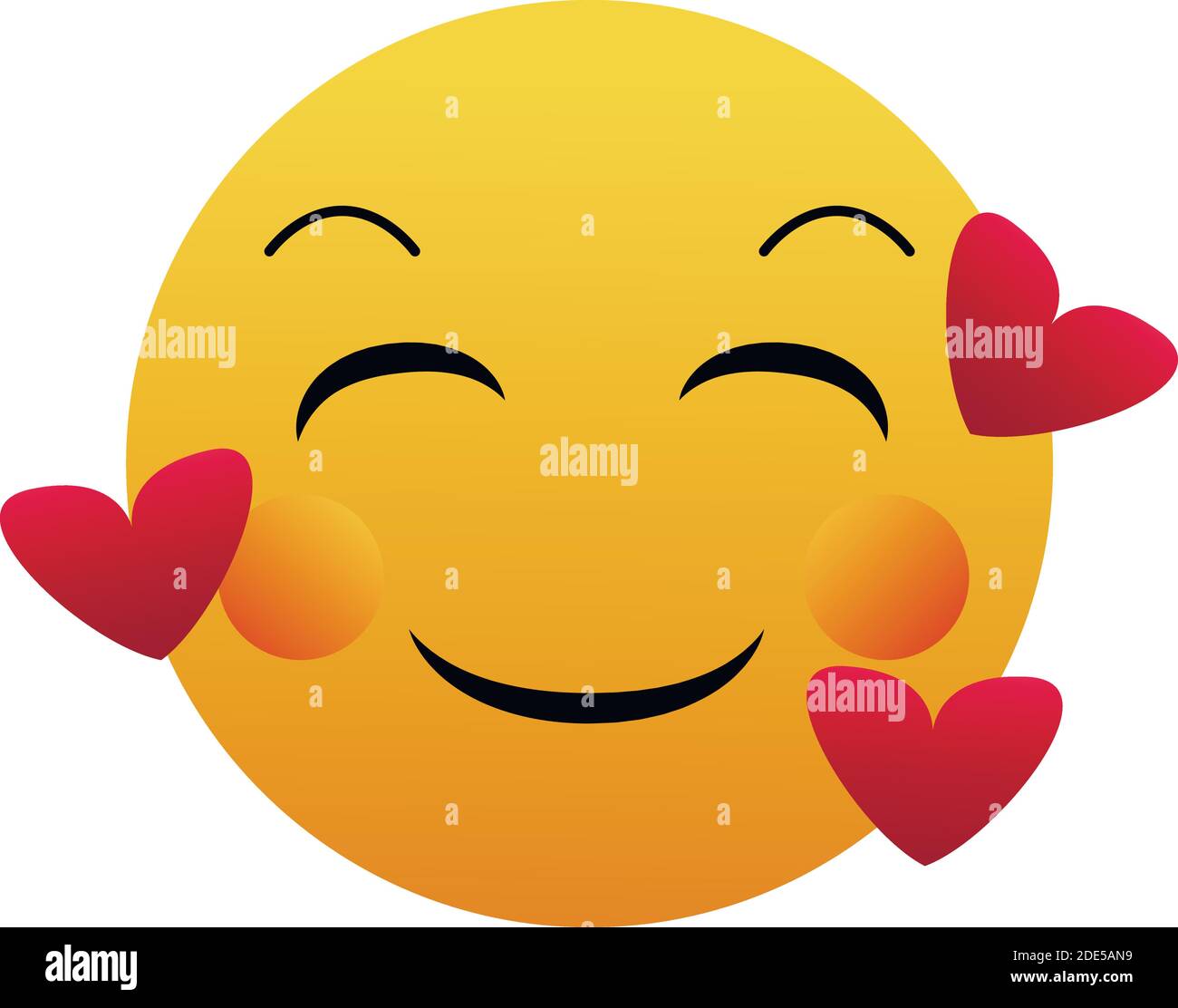 Emoji avec les coeurs - dans le visage d'amour - Emoticon visage avec les yeux souriants, les joues roses, et trois coeurs flottant autour de sa tête - exprime heureux, affectio Illustration de Vecteur
