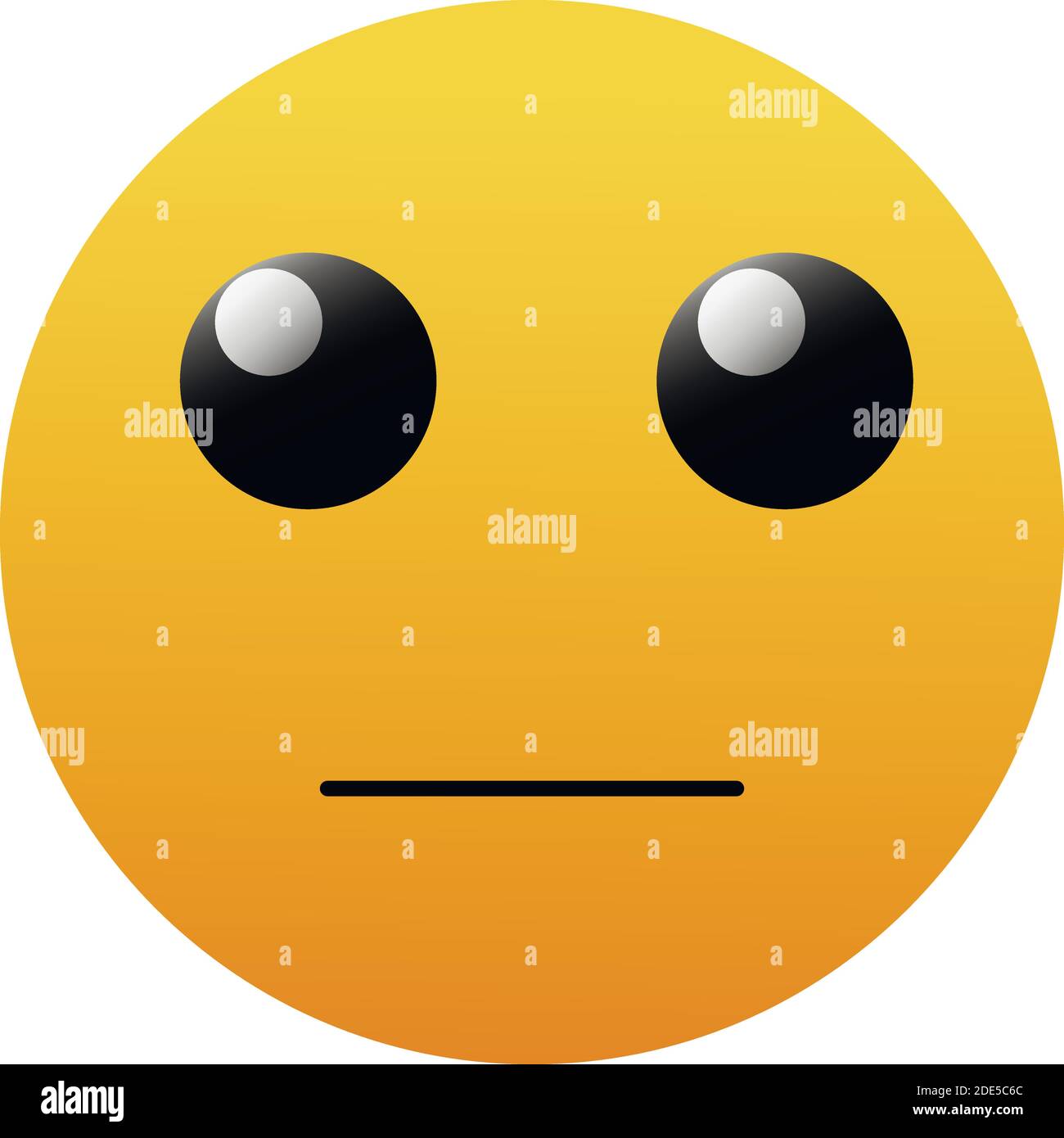 Émoticône neutre jaune vectoriel avec yeux ouverts et bouche sur fond blanc. Drôle de dessin animé poker face Emoji icône. Illustration de Vecteur