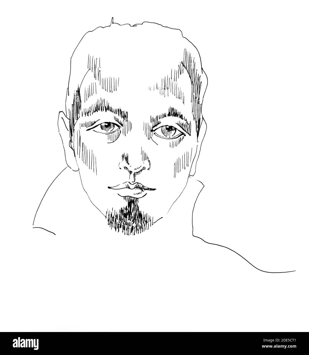 Portrait d'art en ligne de style d'esquisse homme blanc et noir Banque D'Images