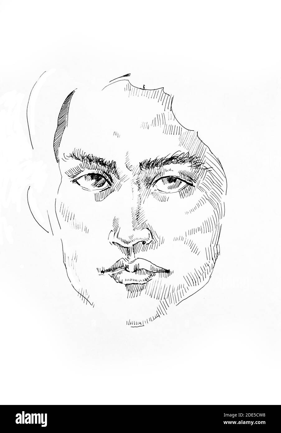 Portrait d'art en ligne de style d'esquisse homme blanc et noir dessin Banque D'Images