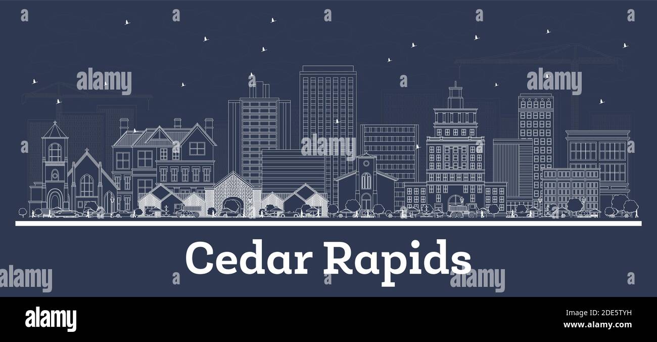 Outline Cedar Rapids Iowa Skyline avec White Buildings. Illustration vectorielle. Concept de voyage d'affaires et de tourisme avec architecture historique. Illustration de Vecteur