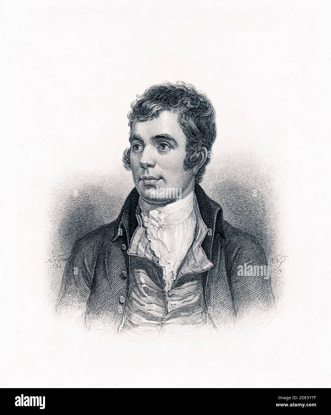 Le poète Robert Burns, tête-et-épaules portrait, face vers la gauche ca. 1819 Banque D'Images