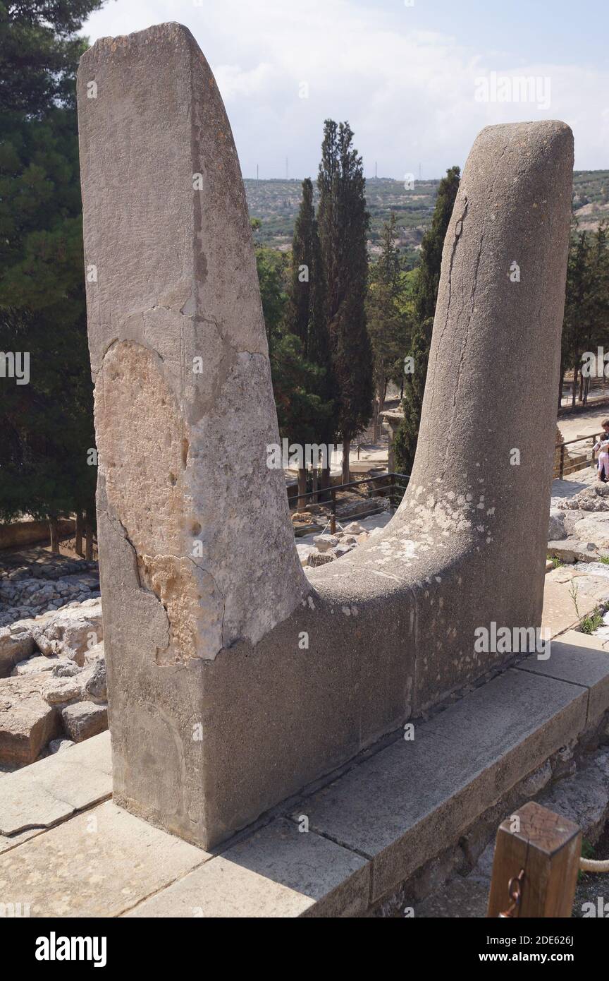 Les cornes reconstruites de la consécration dans le Palais de Knossos, Crète (Grèce) Banque D'Images