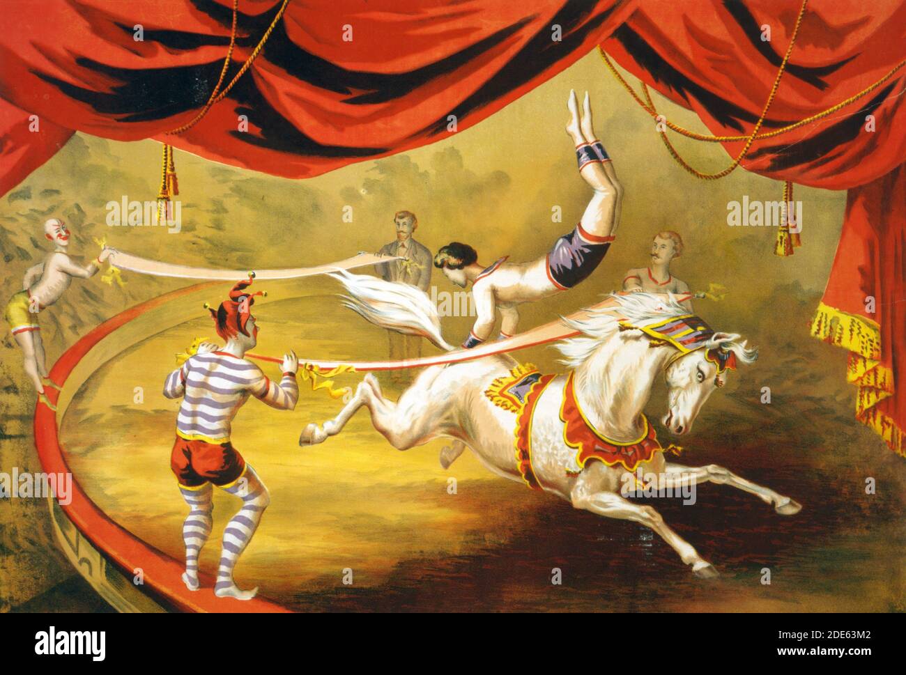 Circus affiche montrant acrobat performing on horse ca. 1875 Banque D'Images