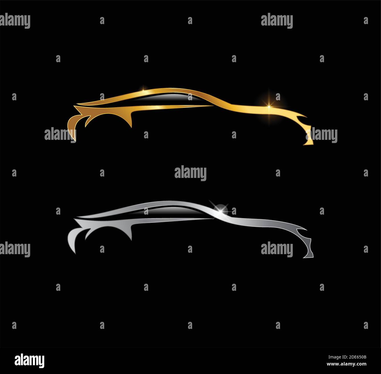 Un vecteur de voiture dorée et argentée en noir arrière-plan Illustration de Vecteur