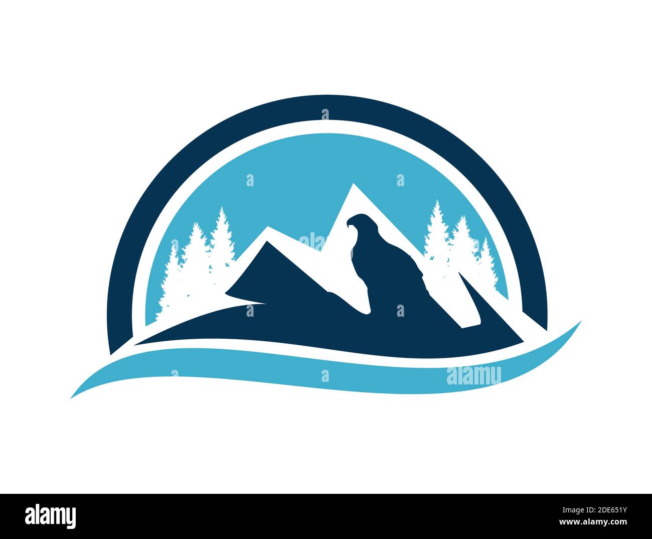 Une illustration vectorielle du logo de la montagne et de la rivière Eagle Illustration de Vecteur
