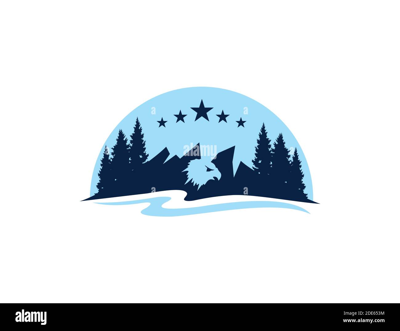 Une illustration vectorielle du logo de la montagne et de la rivière Eagle Illustration de Vecteur