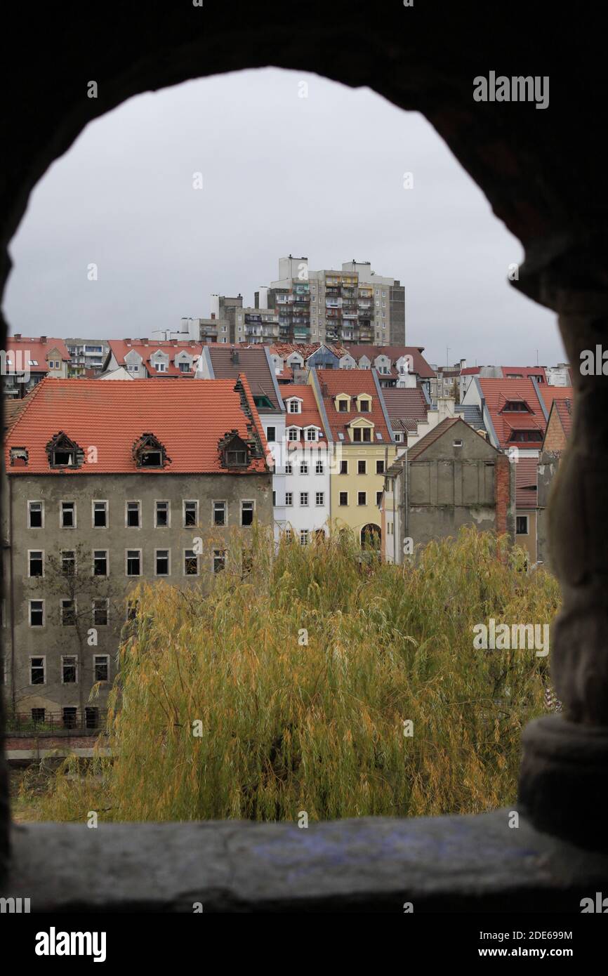 Blick von Görlitz über die Neiße nach Zgorzelec Banque D'Images