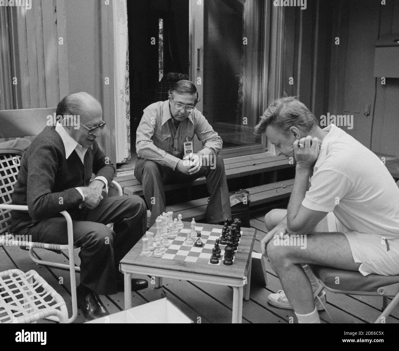 Menahem Begin et Zbigniew Brzezinski jouent aux échecs au Camp David. CA. 09/12/1978 Banque D'Images