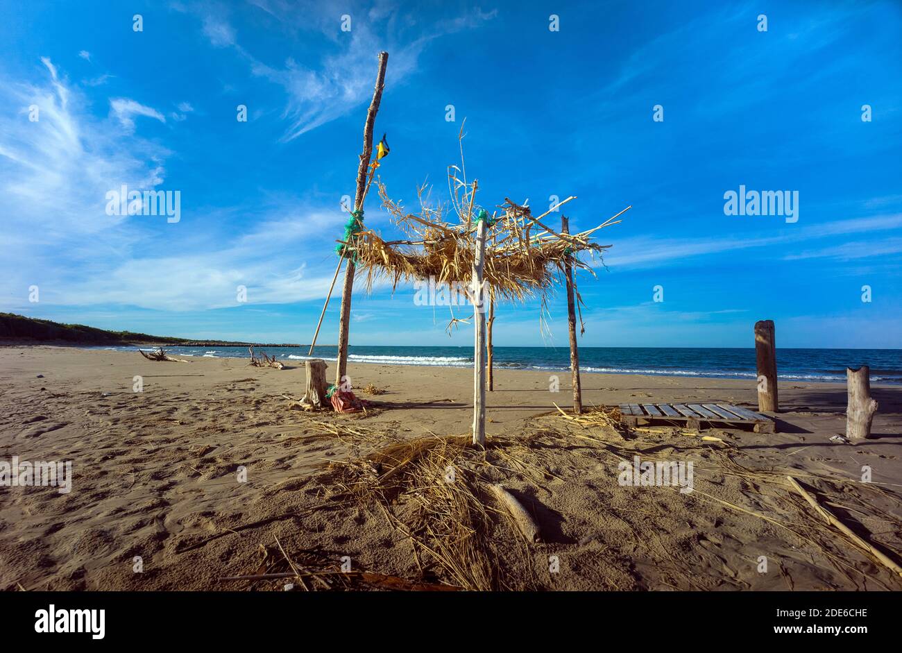 Campomarino, Molise, Italie : cabane sur la plage Banque D'Images